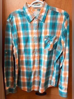 River Island Orange & Teal Plaid Button-Down Shirt